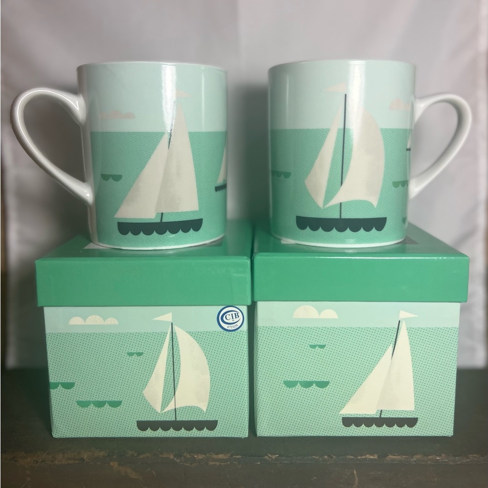 NEW in box porcelain 2 ‘Ahoy Yacht’ Big Mugs by Magpie